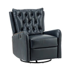 Mid-century Genuine Leather Recliner with Metal Base