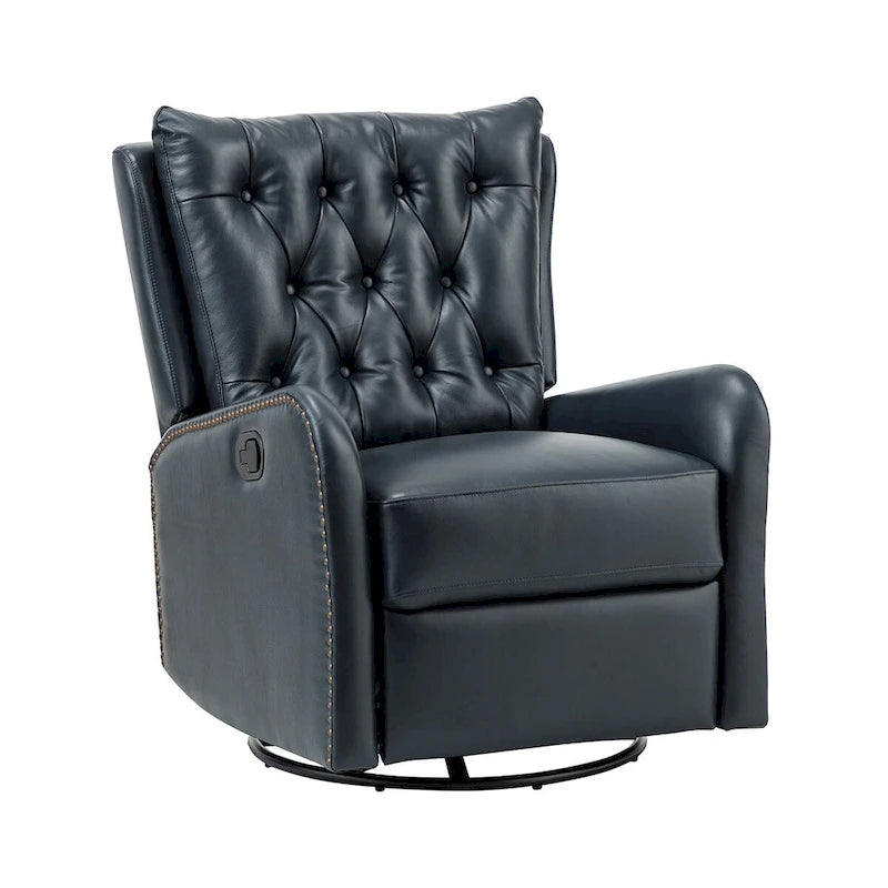 Mid-century Genuine Leather Recliner with Metal Base