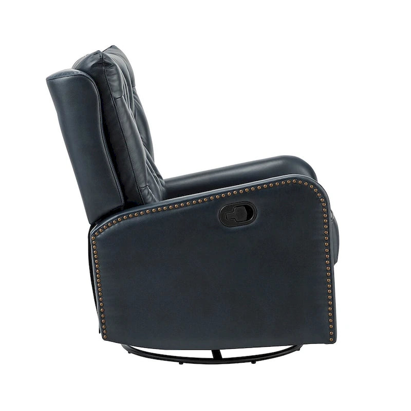 Mid-century Genuine Leather Recliner with Metal Base