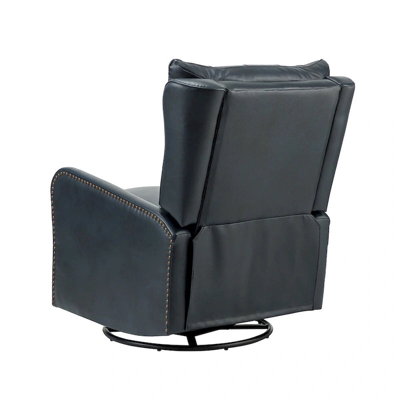 Mid-century Genuine Leather Recliner with Metal Base