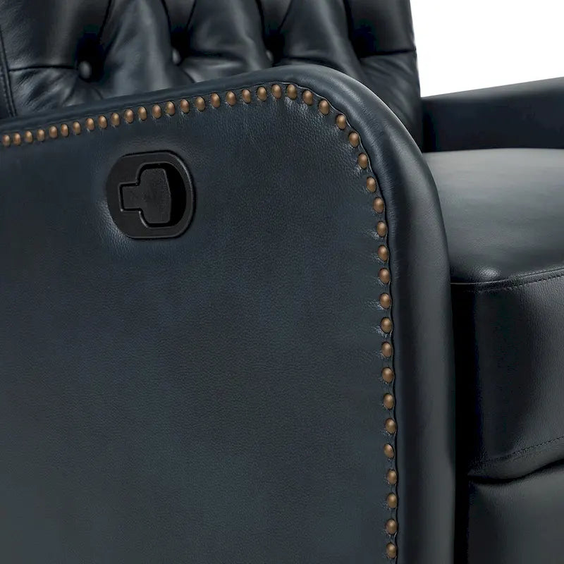 Mid-century Genuine Leather Recliner with Metal Base