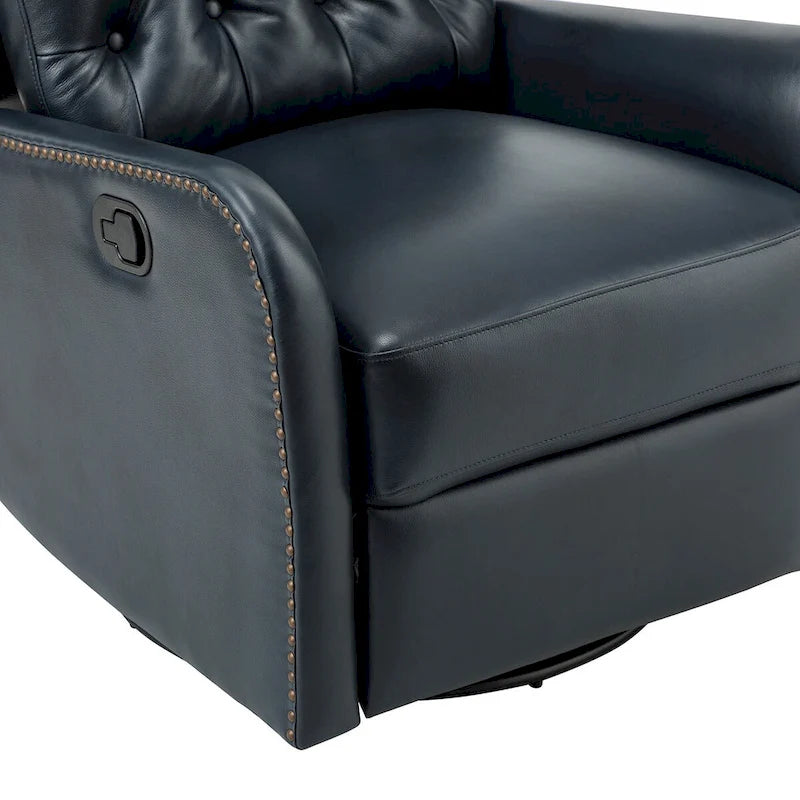 Mid-century Genuine Leather Recliner with Metal Base
