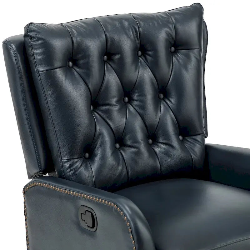 Mid-century Genuine Leather Recliner with Metal Base