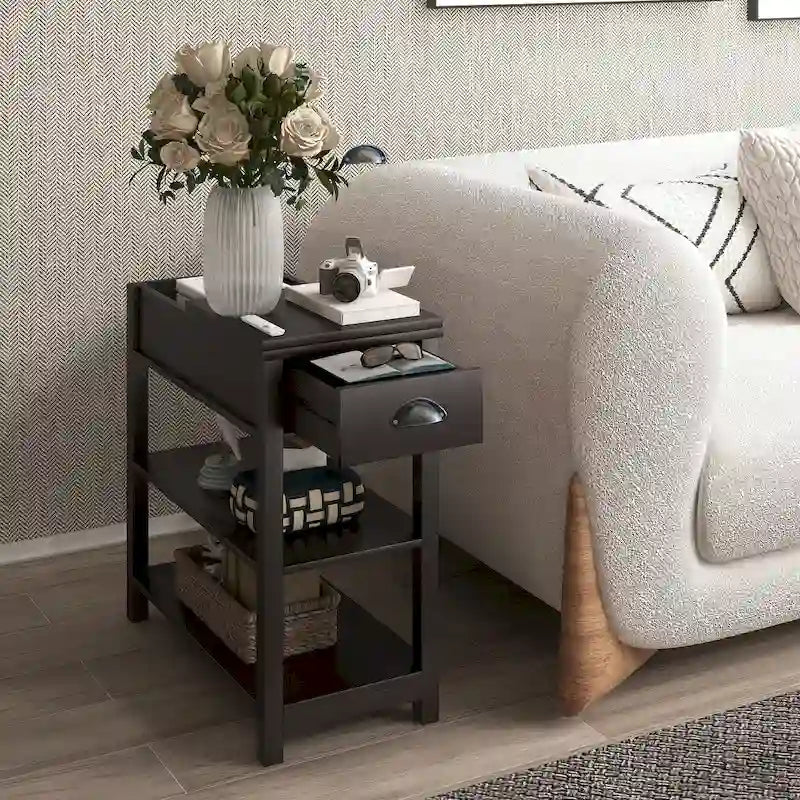 Narrow Sided Table with Drawers and Bottom Partition in Flip Over Design