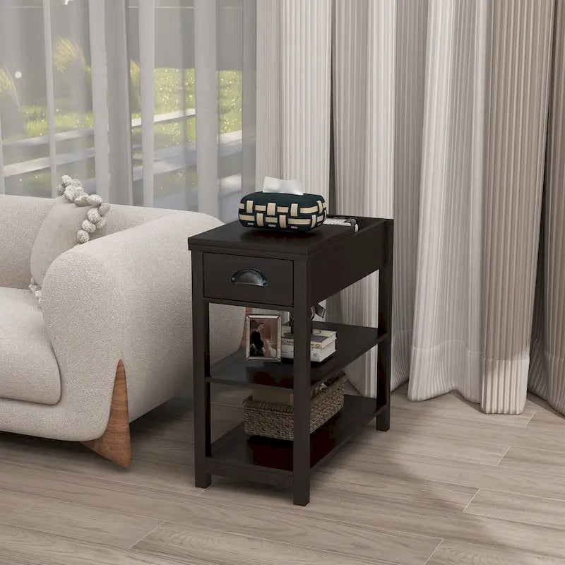Narrow Sided Table with Drawers and Bottom Partition in Flip Over Design