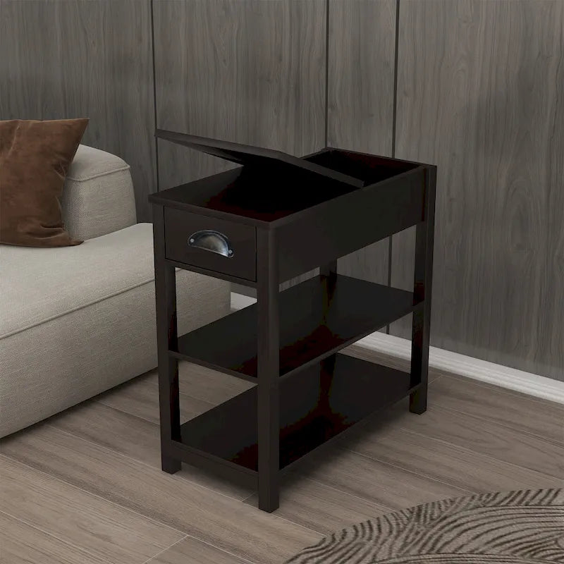 Narrow Sided Table with Drawers and Bottom Partition in Flip Over Design
