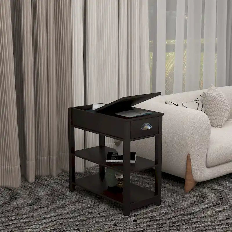 Narrow Sided Table with Drawers and Bottom Partition in Flip Over Design