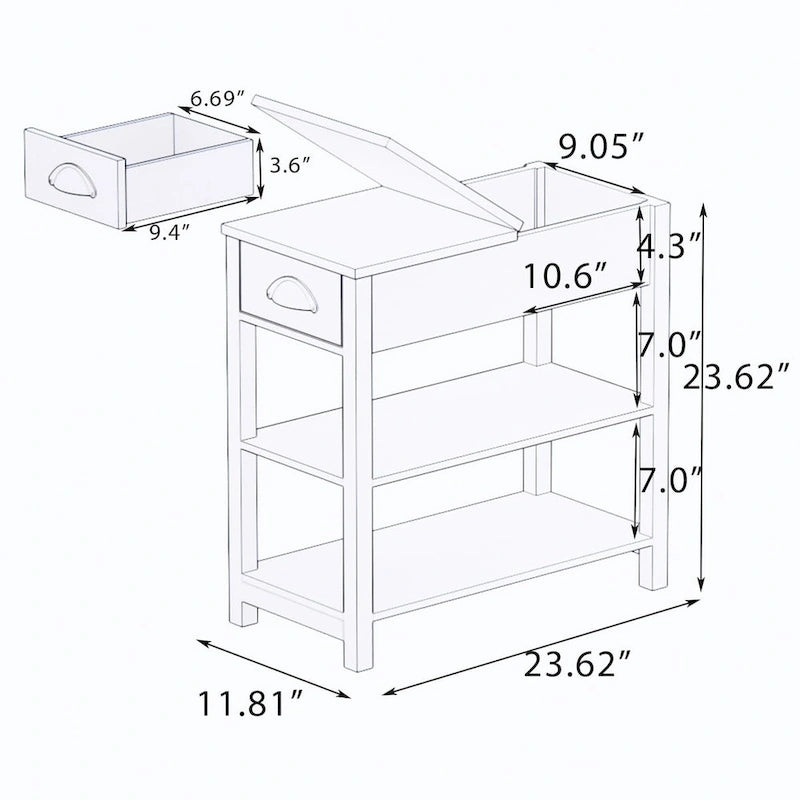 Narrow Sided Table with Drawers and Bottom Partition in Flip Over Design