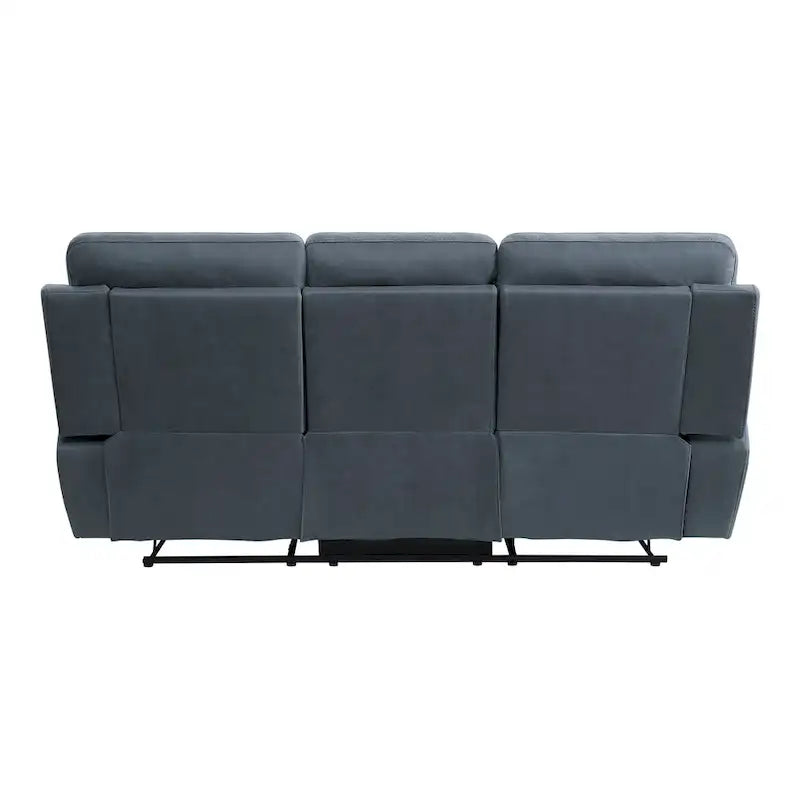 85 Inch Manual Reclining Sofa, Blue Microfiber, Solid Wood, Metal