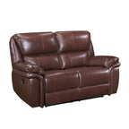 66 Inch Manual Recliner Loveseat, Plush Brown Top Grain Leather, Wood