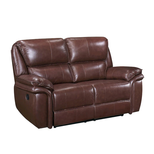 66 Inch Manual Recliner Loveseat, Plush Brown Top Grain Leather, Wood