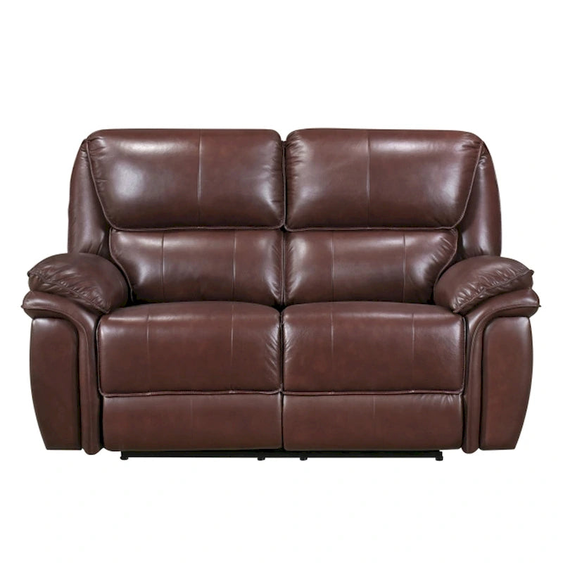 66 Inch Manual Recliner Loveseat, Plush Brown Top Grain Leather, Wood