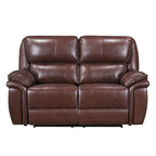 66 Inch Manual Recliner Loveseat, Plush Brown Top Grain Leather, Wood