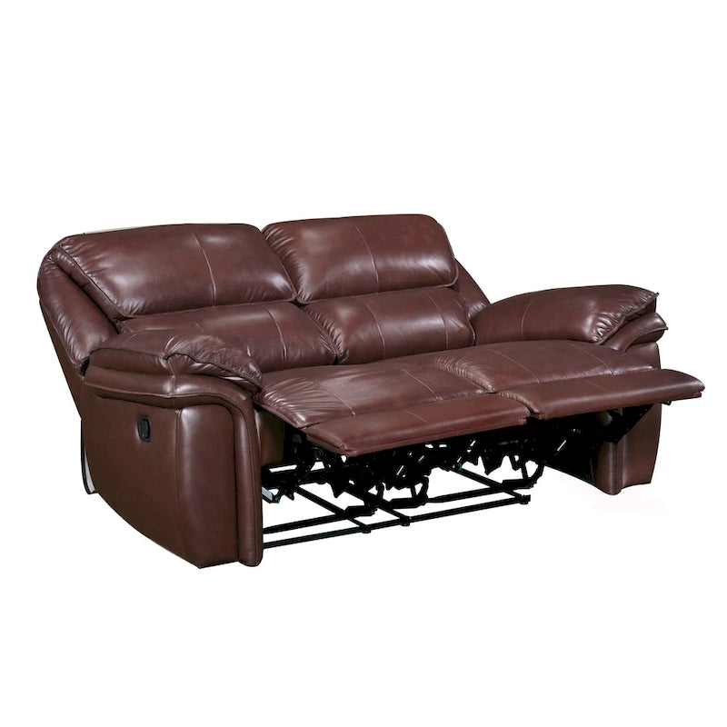 66 Inch Manual Recliner Loveseat, Plush Brown Top Grain Leather, Wood