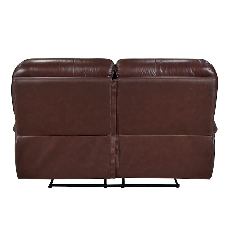 66 Inch Manual Recliner Loveseat, Plush Brown Top Grain Leather, Wood