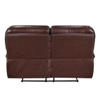 66 Inch Manual Recliner Loveseat, Plush Brown Top Grain Leather, Wood